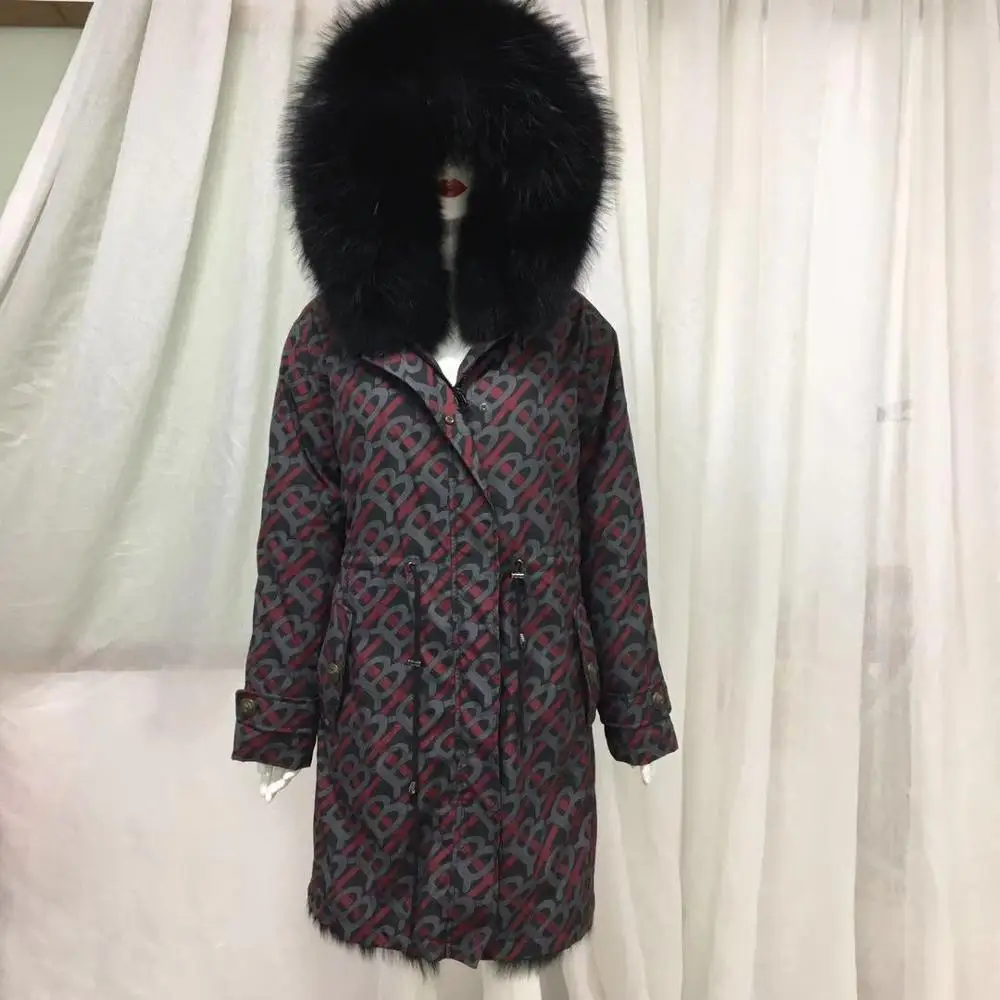 Brand Macaron design winter long black fox fur parka real fur rainbow grid design
Brand Macaron design winter long black fox fur parka real fur rainbow grid design