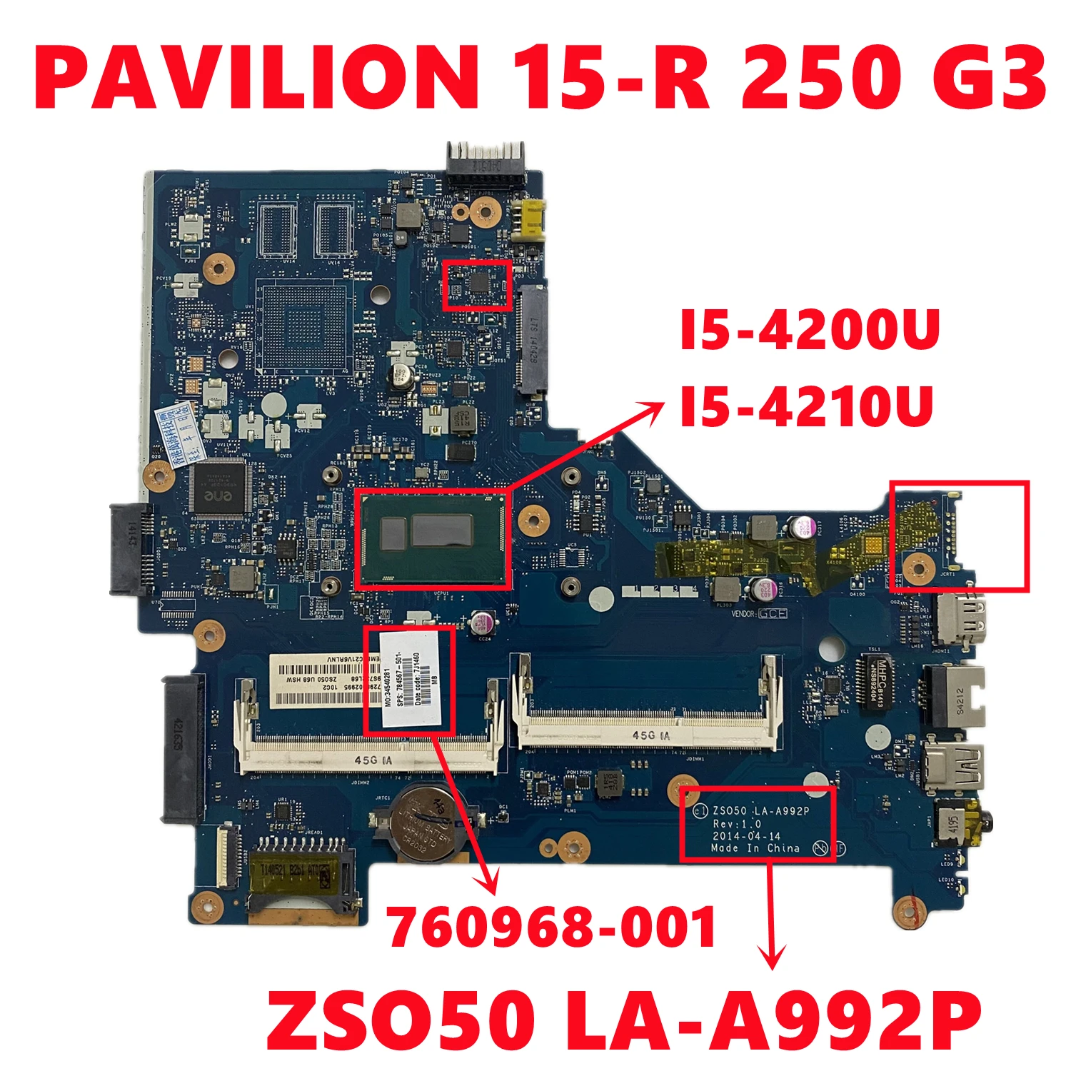 760968-001 760968-501 760968-601 для ноутбука HP PAVILION 15-R 250 G3 материнская плата ZSO50 стандарта
