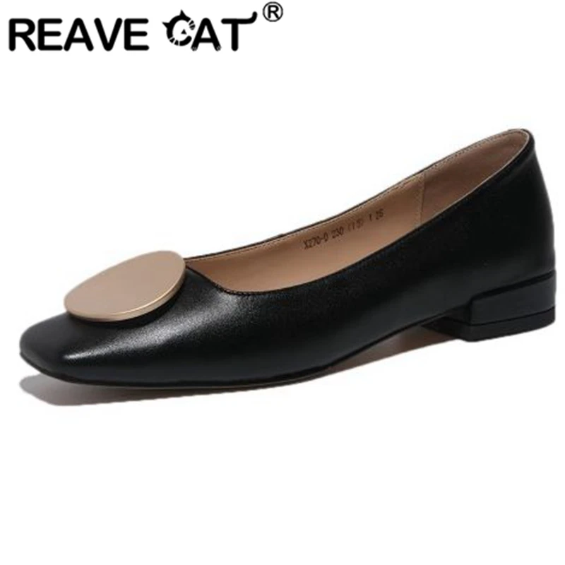 

REAVE CAT 2022 New Styles Woman Pumps Square Toe Low Heels Slip-on Shallow Size 33-40 Sequined Black Beige Concise Spring S2796
