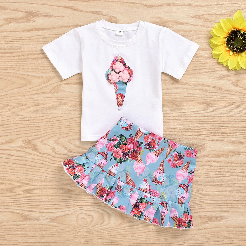 New Fashion Floral Children Sets Summer Ice Cream T-shirt Print Skirts 2pcs Kids Suit Pompom Tops Girls Clothing for 1-6 Years
New Fashion Floral Children Sets Summer Ice Cream T-shirt Print Skirts 2pcs Kids Suit Pompom Tops Girls Clothing for 1-6 Years