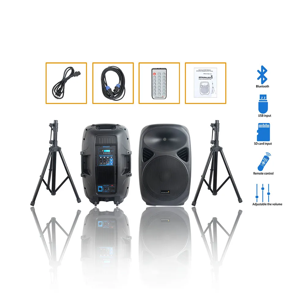 Professional 2Pcs 2500W 15" PA Powered DJ KTV Stage Active Bluetooth Speakers Karaoke Party Stage Tripod Speaker Stands SSD-15A
Professional 2Pcs 2500W 15" PA Powered DJ KTV Stage Active Bluetooth Speakers Karaoke Party Stage Tripod Speaker Stands SSD-15A