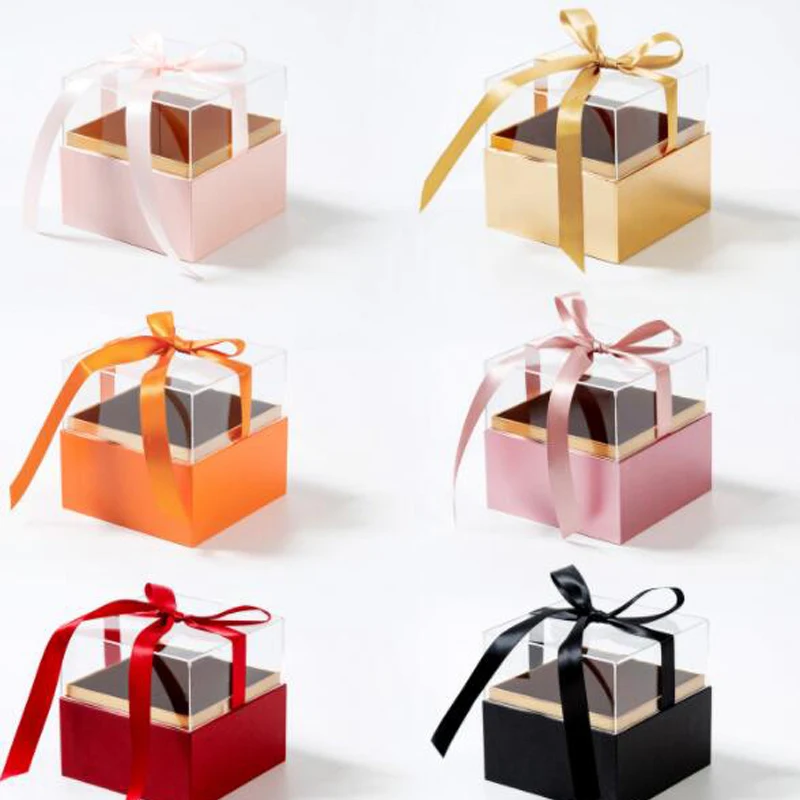 High End Fashion Orange Rose Gold Color Square Acrylic Ribbon Gift Box Party Wedding Promotion Candy Flower Cosmetics | Дом и сад