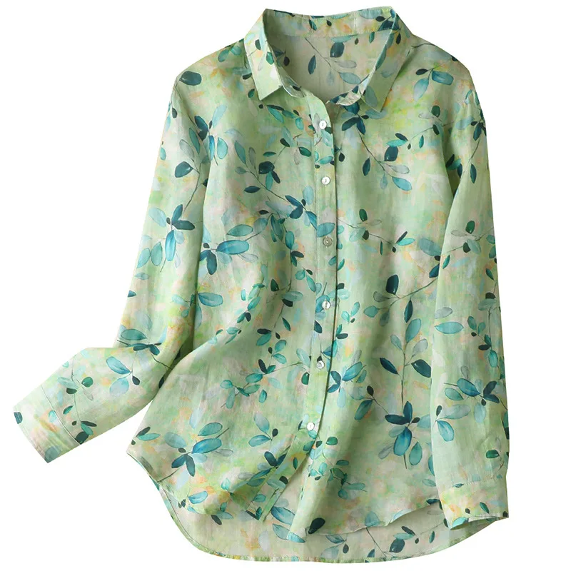 SHUCHAN Green Print Leaves Long Sleeve Shirt Women 2021 Ramie Prairie Chic Womens Tops Blusas Manga Longa Feminina 
SHUCHAN Green Print Leaves Long Sleeve Shirt Women 2021 Ramie Prairie Chic Womens Tops Blusas Manga Longa Feminina