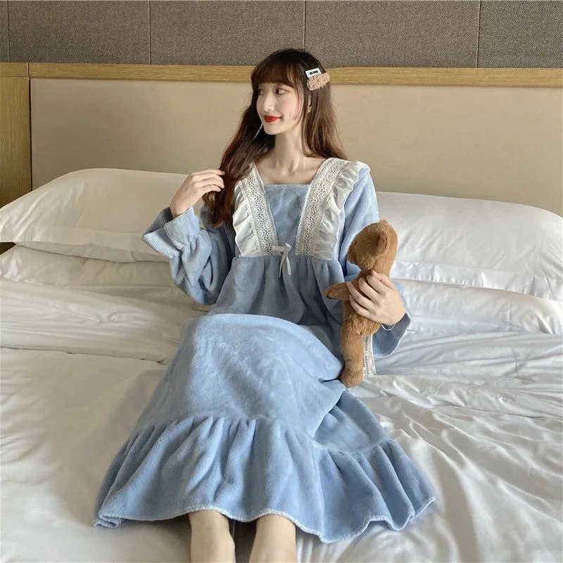 Women Sleepwear Polo Neck Pijama Mujer Flannel Autumn Nightgowns Korean Style Sweet Mid-calf Length Women's Sleepwear Fashion
Women Sleepwear Polo Neck Pijama Mujer Flannel Autumn Nightgowns Korean Style Sweet Mid-calf Length Women's Sleepwear Fashion