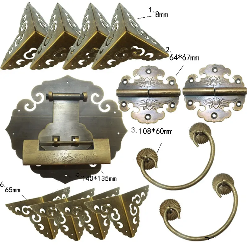 Brass Hardware Set Antique Wooden Box Knobs and Handles +Hinges +Latch +Lock+Corner Protector Furniture Decoration
Brass Hardware Set Antique Wooden Box Knobs and Handles +Hinges +Latch +Lock+Corner Protector Furniture Decoration