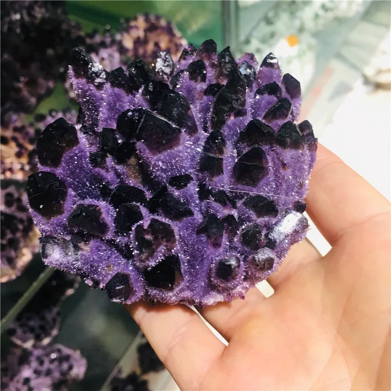 

Natural Crystal Cluster Amethyst Specimen Mineral Ore Purple Quartz Reiki Healing Stone Raw Crystals Home