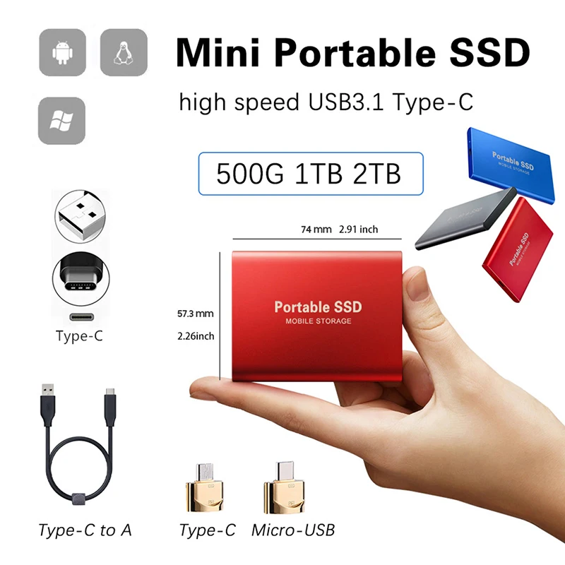 Портативный твердотельный Накопитель SSD Type C USB3.1, 4 ТБ/телефон, 1 ТБ/500 Гб
Портативный твердотельный Накопитель SSD Type C USB3.1, 4 ТБ/телефон, 1 ТБ/500 Гб
