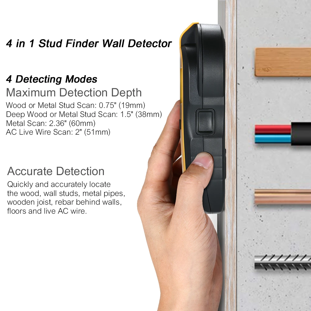 TH250 4 in 1 Wall Tester Stud Finder Sensor Scanner with LCD Display for Wood AC Wire Metal Studs Detection Detector | Инструменты