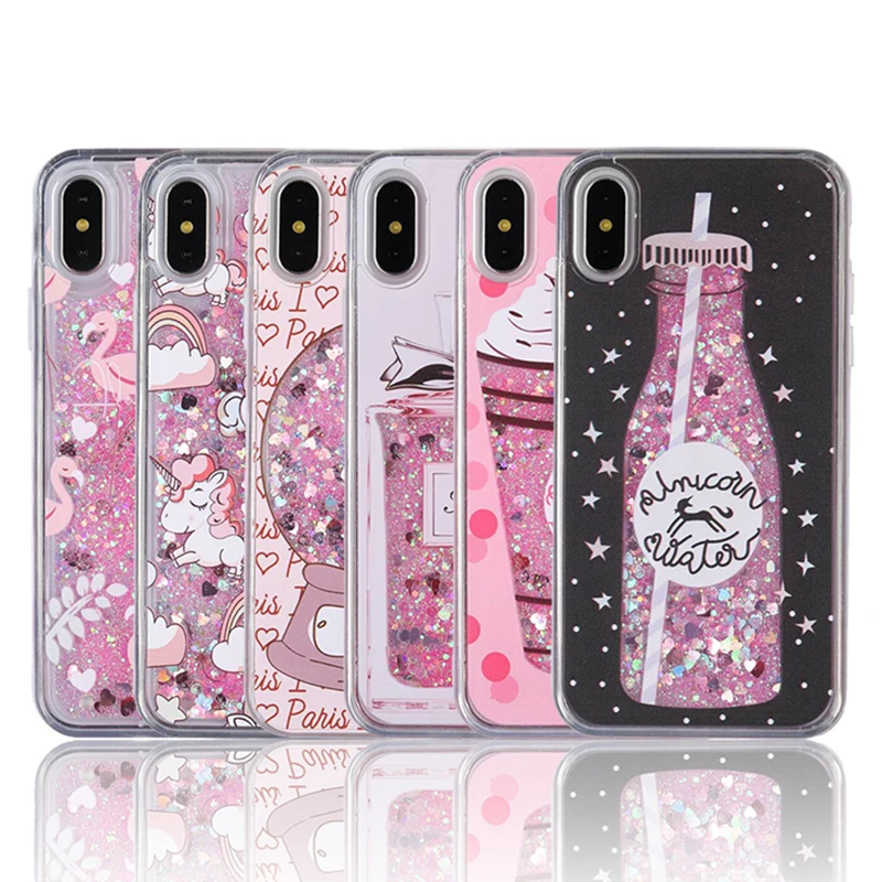 Модный чехол с сияющим песком для iPhone 11 Pro Max X XS XR 5 5S SE 2020 6S 7 8 Plus фламинго единорог