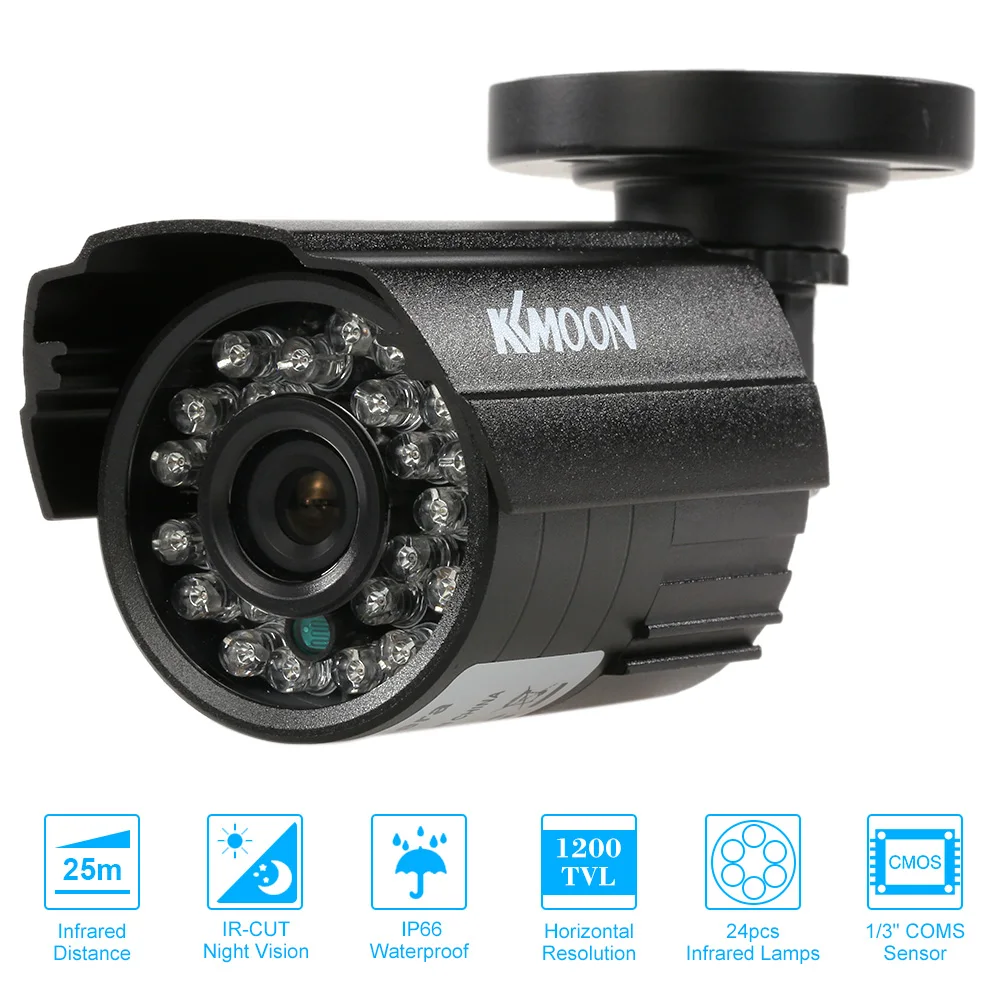 

KKmoon 1200TVL CCTV Bullet Camera 24 IR лампы ночного видения 1/3 CMOS IR-CUT водонепроницаемая для домашней безопасности PAL Система