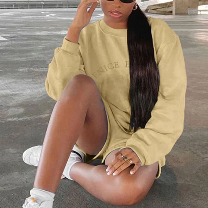 Letter Print Women 2 Piece Set Long Sleeve Sweatshirt Sweatshorts Loose Casual Tracksuit Loungewear 2021 Autumn Winter
Letter Print Women 2 Piece Set Long Sleeve Sweatshirt Sweatshorts Loose Casual Tracksuit Loungewear 2021 Autumn Winter