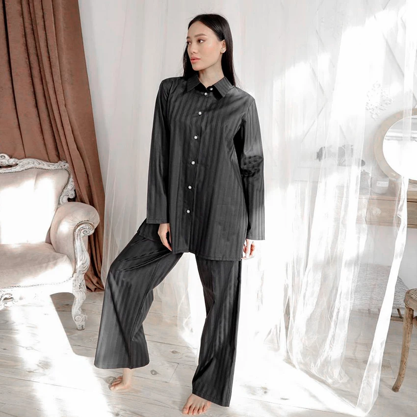 

Hiloc High Waist Trouser Suits Women Pajama Ribbed Sleepwear Single Breasted Set Woman 3 Pieces With Bra Full Sleeve Autumn Suit