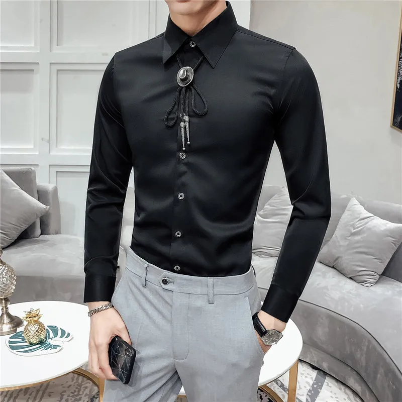 Luxury Men Dress Shirt White Black Fashion Slim Shirts Mens Spring and Autumn New Men's Top Camisa