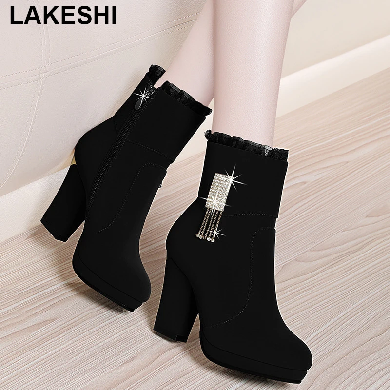 women's shoes female ankle boots ladies high-heeled flock autumn winter women's boots thick with fringed waterproof platform
women's shoes female ankle boots ladies high-heeled flock autumn winter women's boots thick with fringed waterproof platform