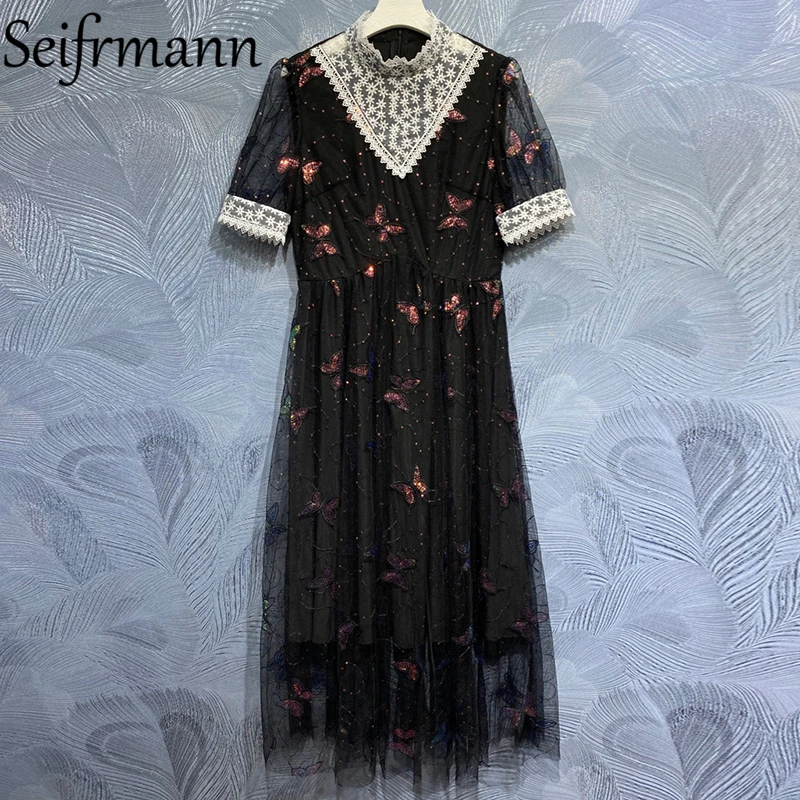 Seifrmann New 2021 Summer Women Fashion Designer Party Long Dress Lantern Sleeve Gorgeous Lace Sequined Elegant Mesh Dresses
Seifrmann New 2021 Summer Women Fashion Designer Party Long Dress Lantern Sleeve Gorgeous Lace Sequined Elegant Mesh Dresses