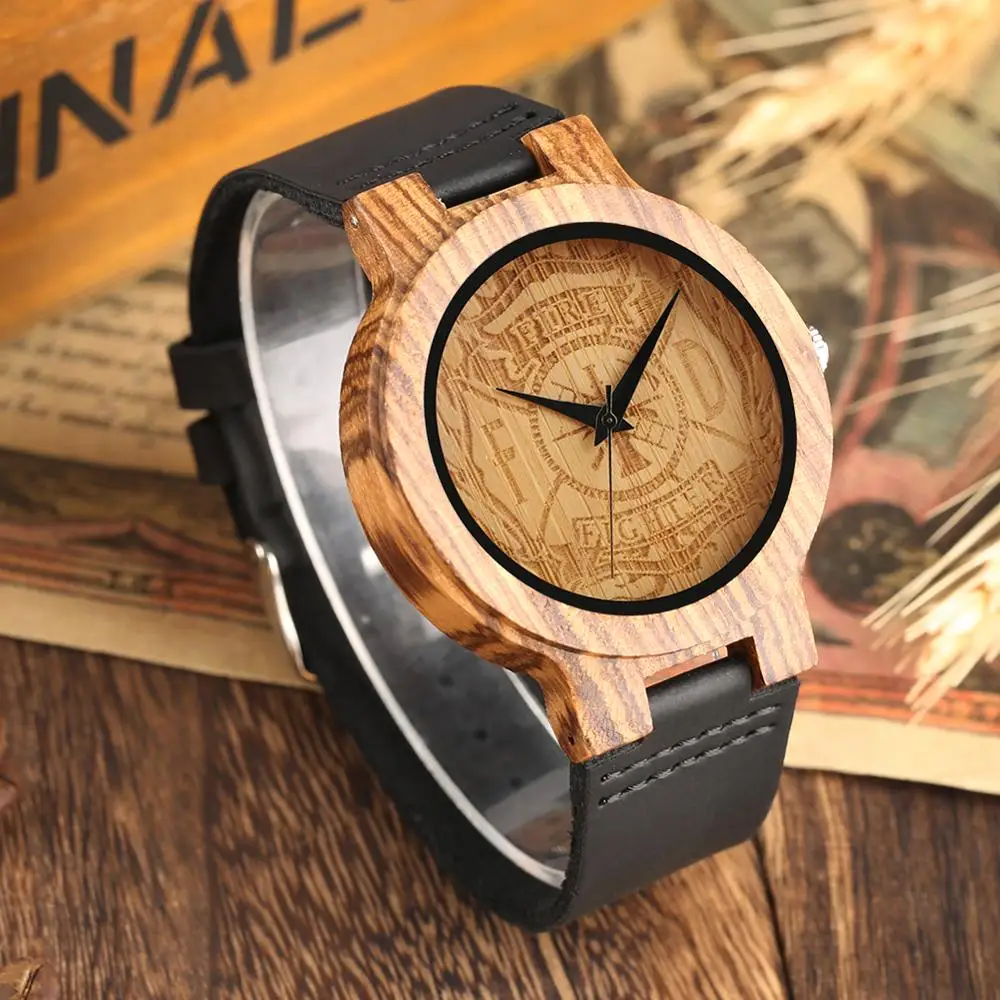Fire Fighter Wooden Watch Men Fashion Wood Watches Handmade Male Wristwatch Genuine Leather Band Man's Quartz Bangle
Fire Fighter Wooden Watch Men Fashion Wood Watches Handmade Male Wristwatch Genuine Leather Band Man's Quartz Bangle