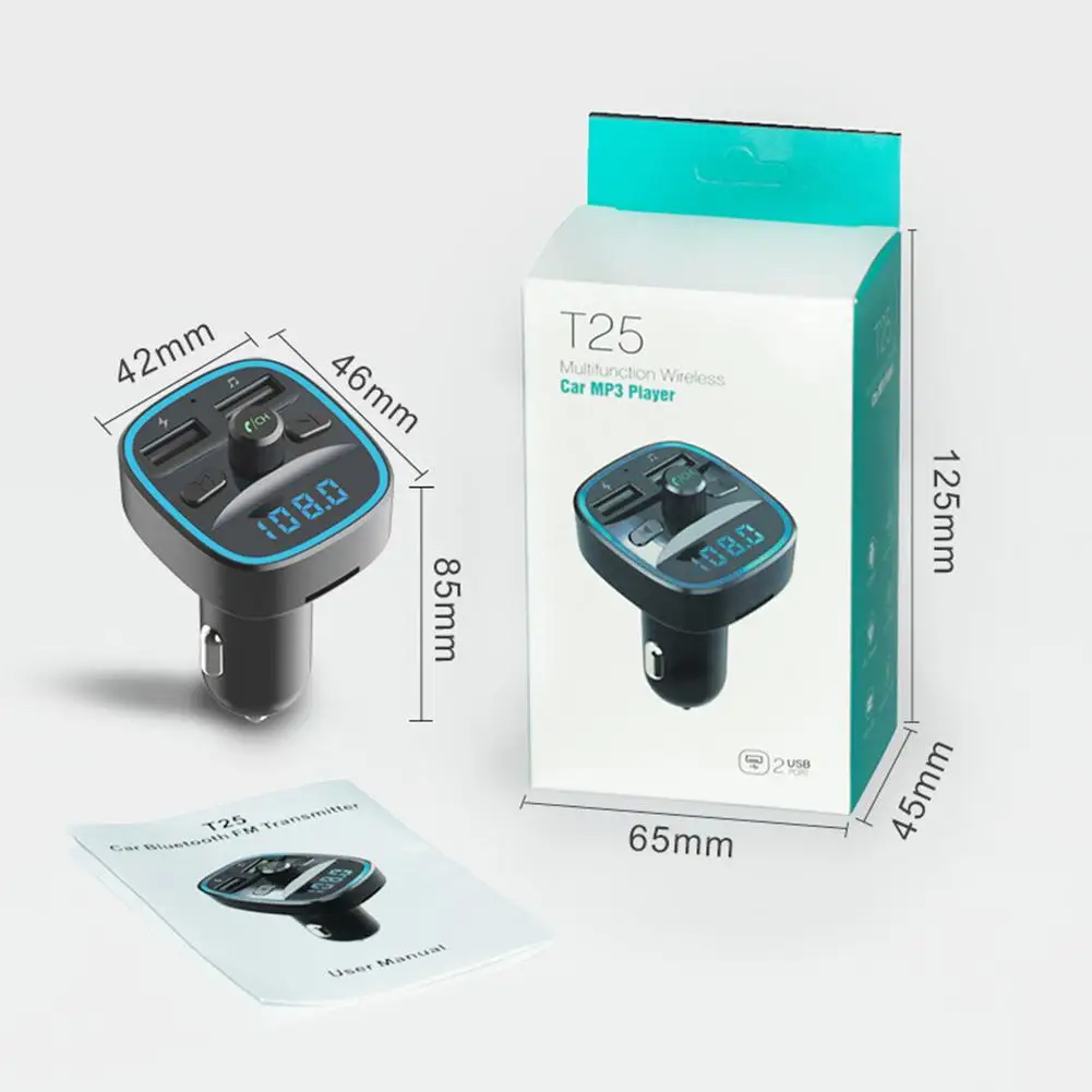 

T25 Bluetooth FM Transmitter MP3 Player Dual USB Charger Excellent ABS Plastics Prolonged Durable Support TF Card U-Disk