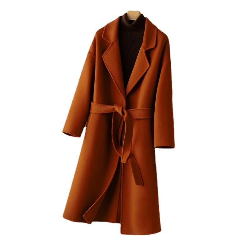 2021 Winter New Double Faced Woolen Women's Coat Solid Color Medium And Long Slim Lace Up Coat Temperament Woolen Coat C116
2021 Winter New Double Faced Woolen Women's Coat Solid Color Medium And Long Slim Lace Up Coat Temperament Woolen Coat C116