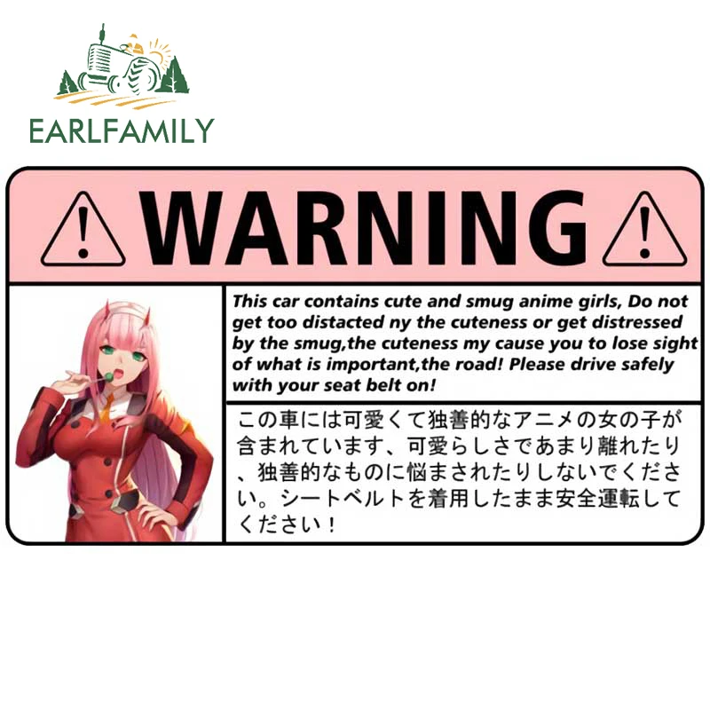EARLFAMILY 13cm x 7cm Zero Two Warning Car Sticker Fasten your Seatbelt Decal JDM VAN Auto Vehicle Vinyl Car Accessories
EARLFAMILY 13cm x 7cm Zero Two Warning Car Sticker Fasten your Seatbelt Decal JDM VAN Auto Vehicle Vinyl Car Accessories