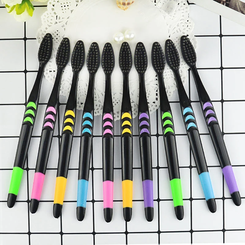 

10PCS Colorful Toothbrush Soft Bamboo Charcoal Tooth Brush Set Charcoal Teeth Eco Bamboo Toothbrushes Dental Gums Oral Care