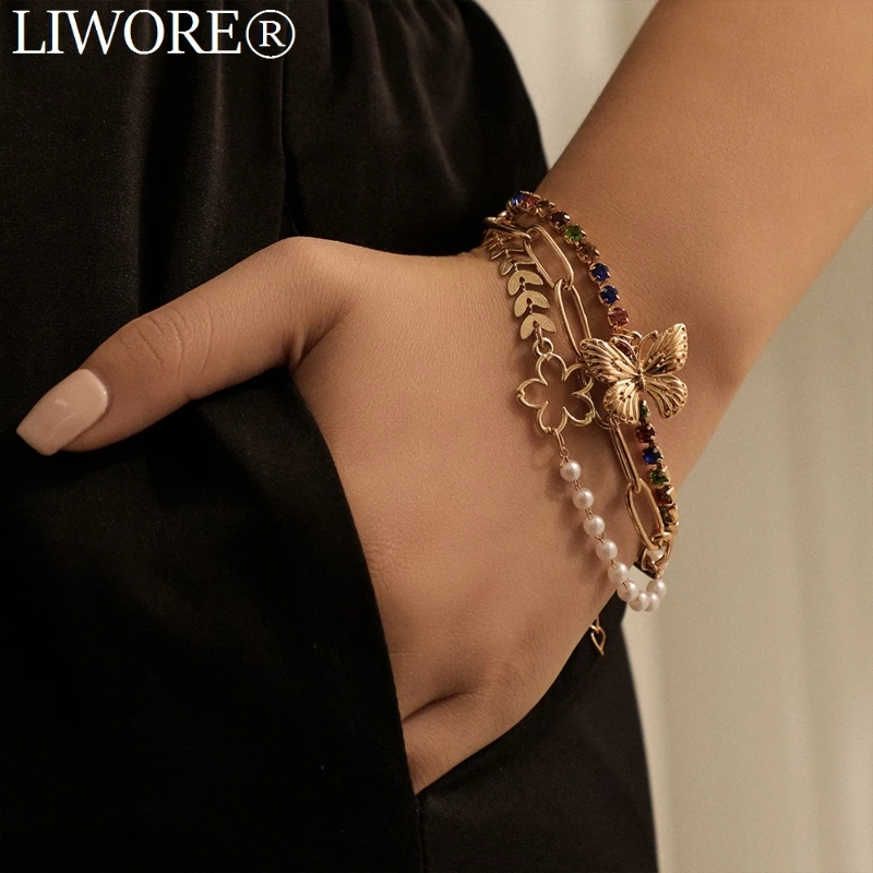 Liwore Bohemian Butterfly Asymmetric Pearl Bracelet Set For Women Color Zircon Gold Chain Bracelet Vintage Jewelry
Liwore Bohemian Butterfly Asymmetric Pearl Bracelet Set For Women Color Zircon Gold Chain Bracelet Vintage Jewelry