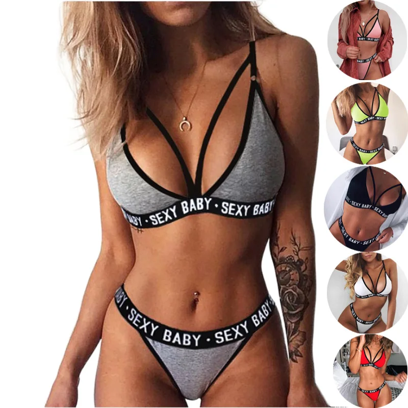 Bikini Set Women's Sexy Sports Underwear Set Girl Bandage Corset Letter Push Up Bra+Thongs Panties Erotic Lingerie Summer Style
Bikini Set Women's Sexy Sports Underwear Set Girl Bandage Corset Letter Push Up Bra+Thongs Panties Erotic Lingerie Summer Style