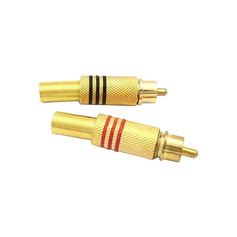 

Conector macho de Audio de conector RCA chapado en oro, Protector de Cable de resorte de Metal, rojo y negro, 4 Uds./2 pares