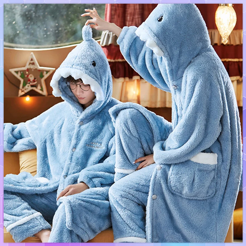 Thicken Cartoon Women's Robe Hooded Dressing Gown Pajamas For Couples Robes Bathrobe Coral Fleece Sleepwear Winter Home Clothes
Thicken Cartoon Women's Robe Hooded Dressing Gown Pajamas For Couples Robes Bathrobe Coral Fleece Sleepwear Winter Home Clothes