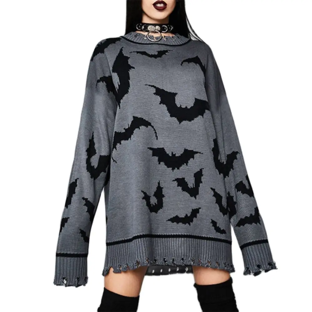 Rosetic Harajuku Knitted Sweater Women Tops Winter Pullover Gothic Bat Animal Print Gray Long Knitwear Fashion Ripped Sweaters
Rosetic Harajuku Knitted Sweater Women Tops Winter Pullover Gothic Bat Animal Print Gray Long Knitwear Fashion Ripped Sweaters