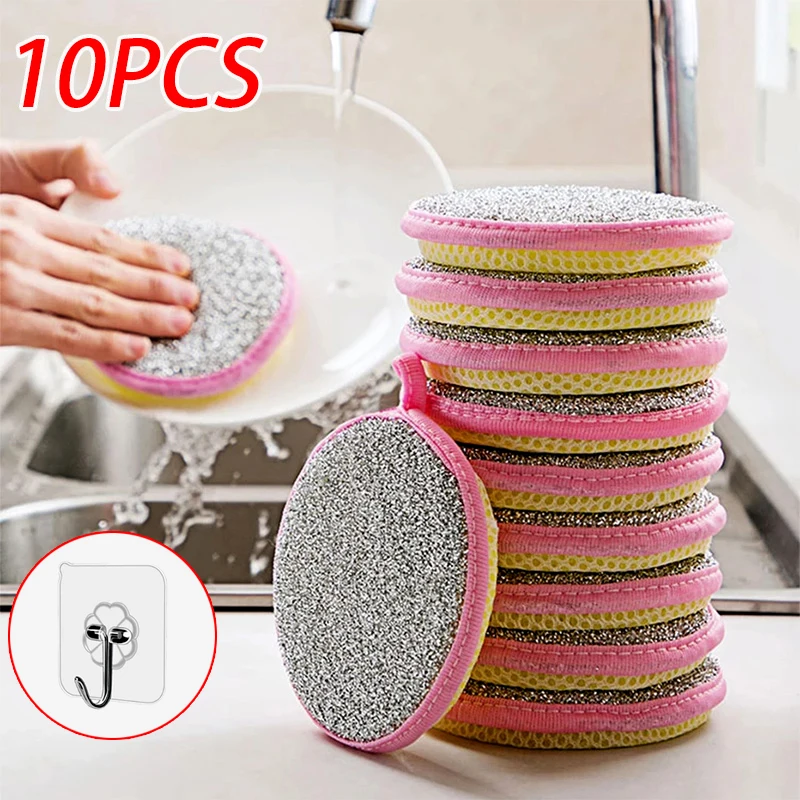 10Pcs Double Side Dishwashing Sponge Kitchen Scouring Pad Round Pot Bowl Cleaning Brush Reusable Home Cleaning Sponge With Hook
10Pcs Double Side Dishwashing Sponge Kitchen Scouring Pad Round Pot Bowl Cleaning Brush Reusable Home Cleaning Sponge With Hook
