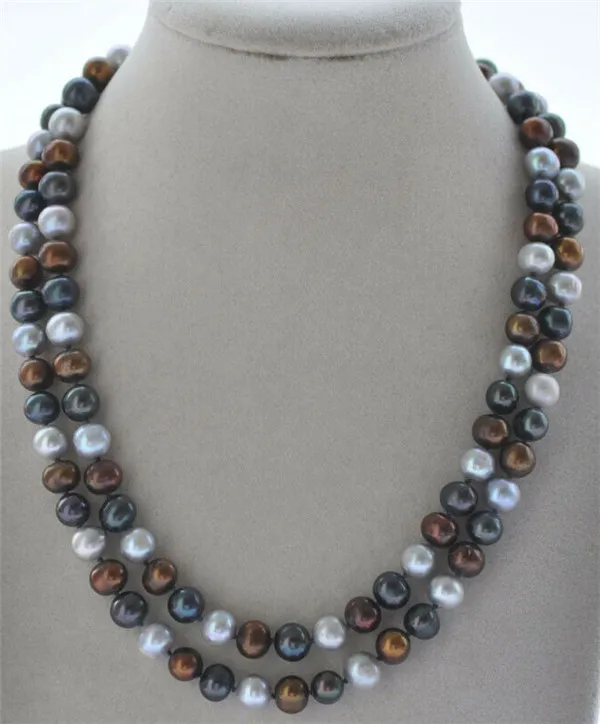 Ожерелье женское Черно-серое круглое с пресноводным жемчугом, 34 дюйма, 8-9 мм 
Ожерелье женское Черно-серое круглое с пресноводным жемчугом, 34 дюйма, 8-9 мм