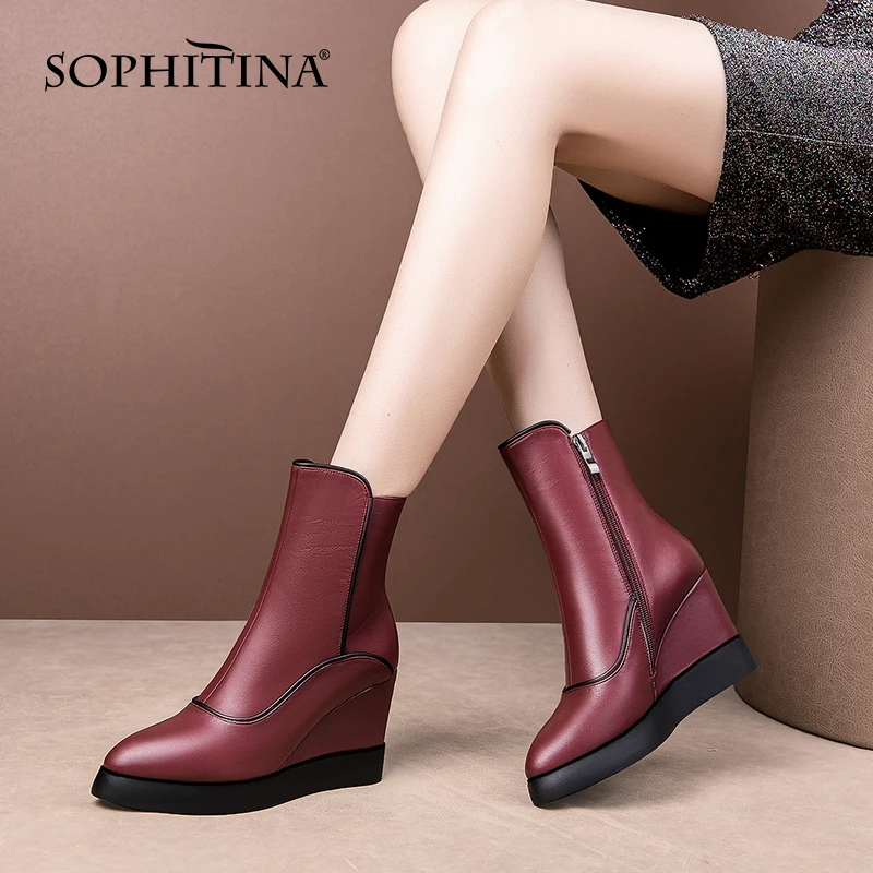 SOPHITINA Ankle Women's Boots Elegant Genuine Leather Patchwork Zipper Female Shoes Wedges Heels Spring Autumn Lady Shoes MO827
SOPHITINA Ankle Women's Boots Elegant Genuine Leather Patchwork Zipper Female Shoes Wedges Heels Spring Autumn Lady Shoes MO827