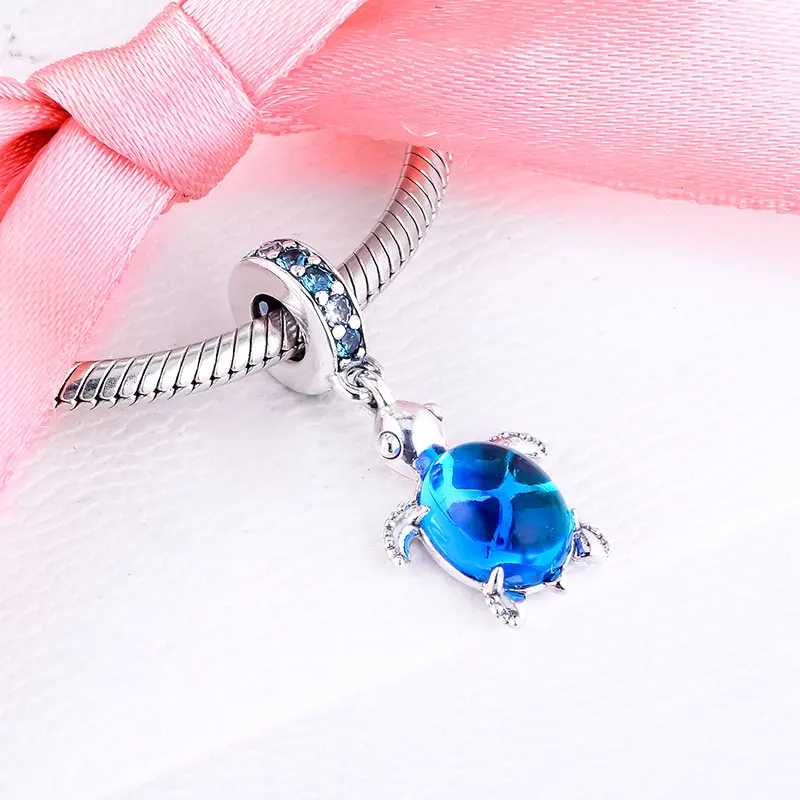 

925 Sterling Silver Murano Glass Sea Turtle Dangle Pendant Charm Bead Fits All European Pandora Jewelry Bracelets Necklaces