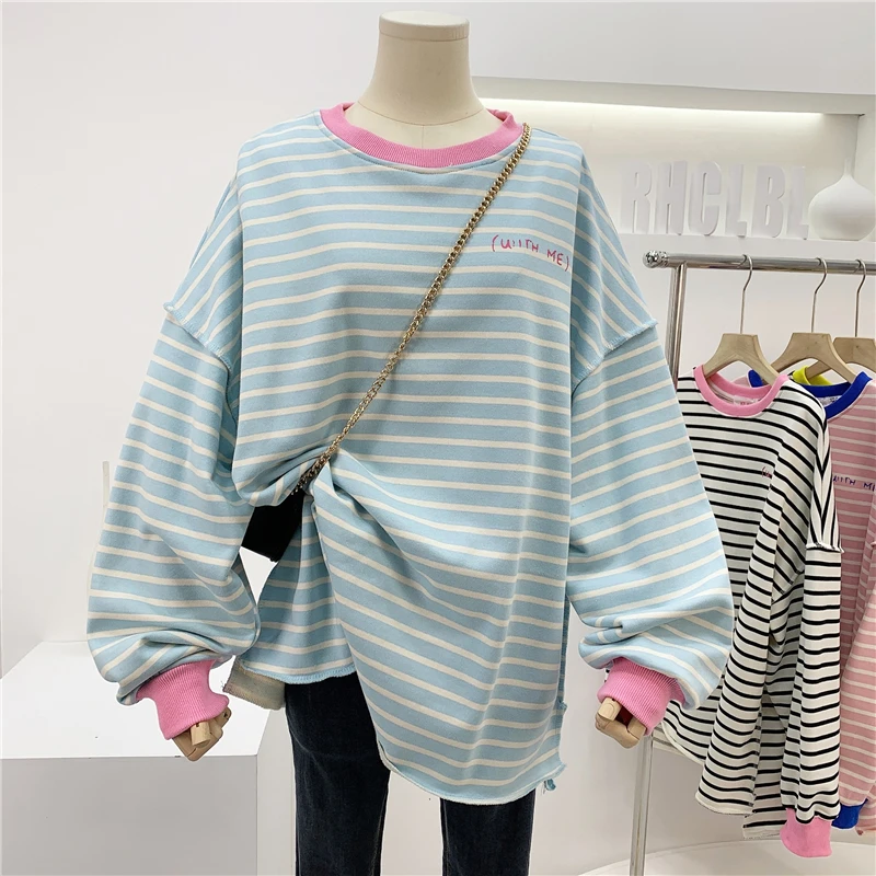 2021 Spring Autumn Plus Size Girls Striped Top Loose and Lazy Style Hoodie Cotton Letters All-Matching Round Neck Sweatshirt
2021 Spring Autumn Plus Size Girls Striped Top Loose and Lazy Style Hoodie Cotton Letters All-Matching Round Neck Sweatshirt