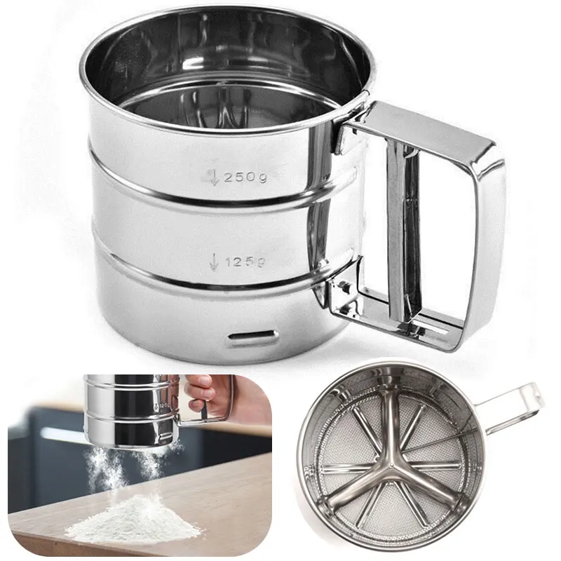 Stainless Steel Powder Sieve Cup Semi-Automatic Filter Powder Sieve Baking Tools Bakeware Kitchen Gadget Kitchen Tools
Stainless Steel Powder Sieve Cup Semi-Automatic Filter Powder Sieve Baking Tools Bakeware Kitchen Gadget Kitchen Tools