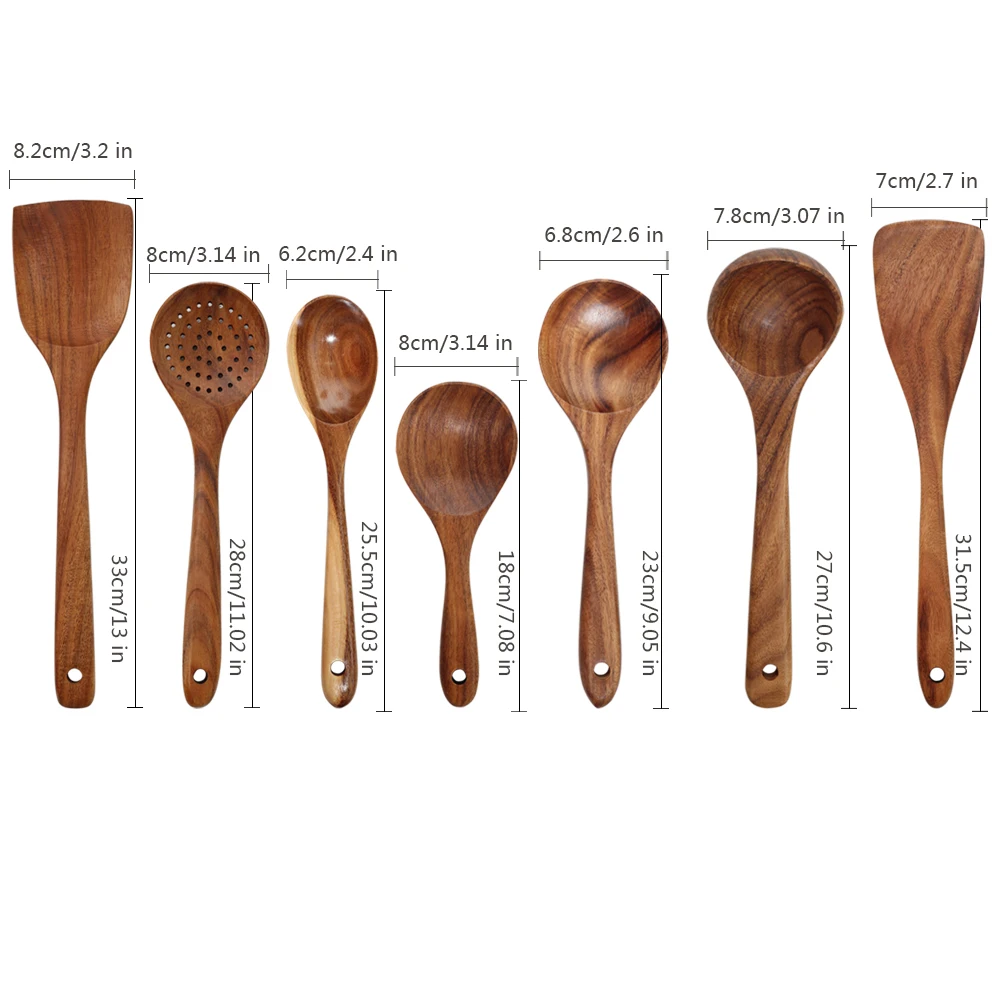 1-7pcs/set Teak Natural Wood Tableware Kitchen Tool kit Ladle Turner Rice Colander Soup Skimmer Cooking Spoon Reusable
1-7pcs/set Teak Natural Wood Tableware Kitchen Tool kit Ladle Turner Rice Colander Soup Skimmer Cooking Spoon Reusable
