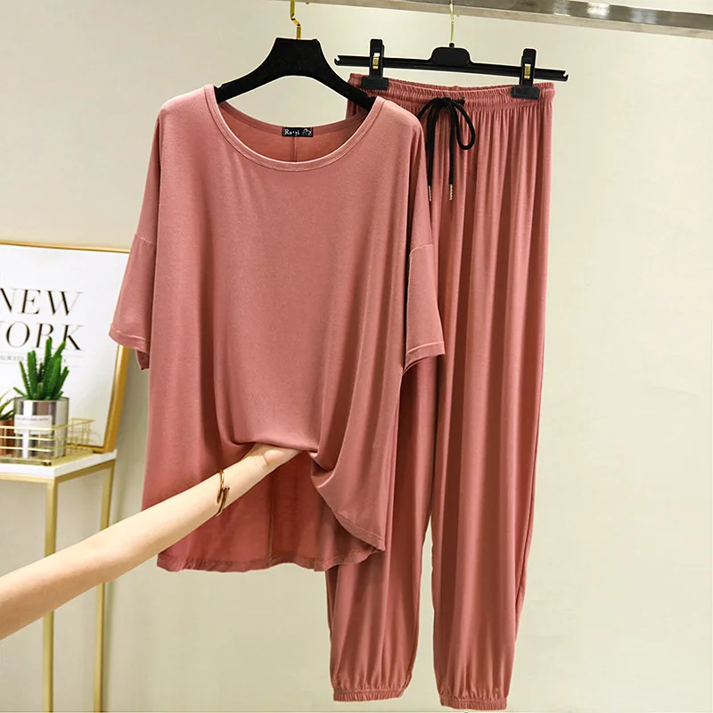 pijamas women pyjamas 2020 Summer Modal Home Suits Female plus Size T-shirt+Drawstring Loose Capri pants 2 pieces set tracksuits
pijamas women pyjamas 2020 Summer Modal Home Suits Female plus Size T-shirt+Drawstring Loose Capri pants 2 pieces set tracksuits