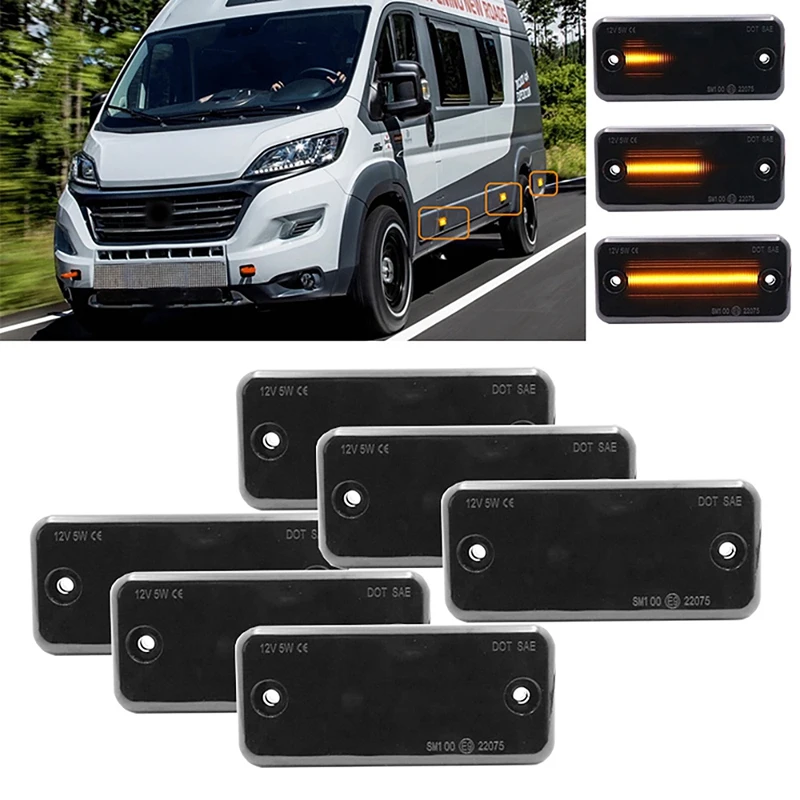 

6Pcs Amber Dynamic Flowing LED Side Marker Light for Iveco Fiat Ducato Citroen Relay Peugeot Boxer Renault VOLVO MAN