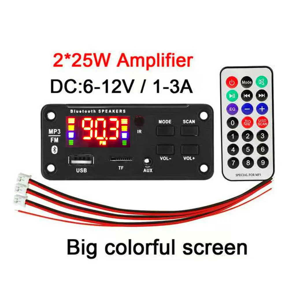 

5V 12V 2*25W 50W Amplifier MP3 Player 2*3W Amplifie Decoder Board 6V-18V Bluetooth 5.0 Car FM Radio Module Support TF USB AUX