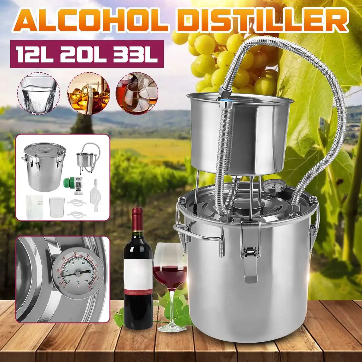 

12 л/20 л/33 л самодельный домашний дистиллятор для пивоварения Moonshine алкоголь из нержавеющей меди вода вино бренди эфирное масло комплект для ...
