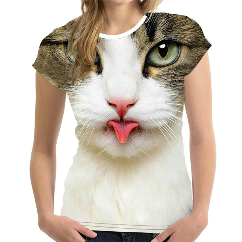 Женская забавная футболка унисекс Повседневная с 3d рисунком кота круглым
