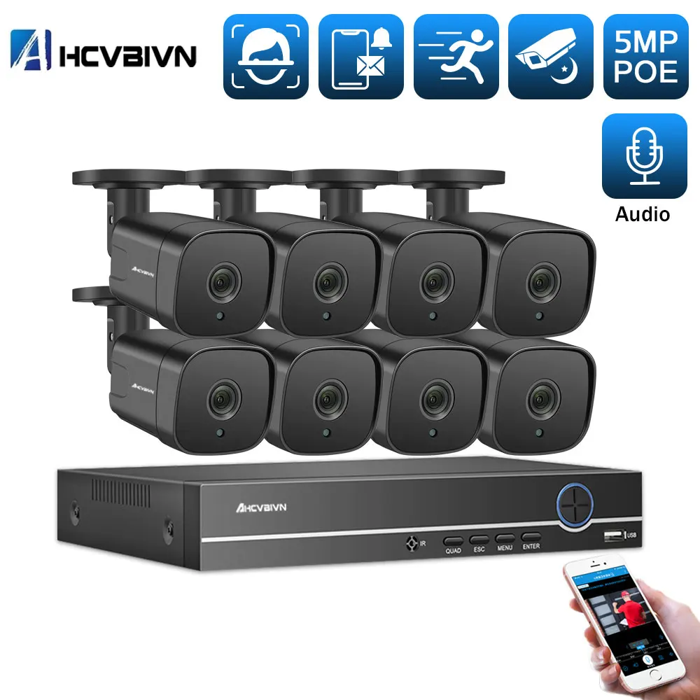 AHCVBIVN 8CH 5MP POE Video Security System 5MP Audio Outdoor Weatherproof Infrared Night Vision IP Camera CCTV Surveillance Kit
AHCVBIVN 8CH 5MP POE Video Security System 5MP Audio Outdoor Weatherproof Infrared Night Vision IP Camera CCTV Surveillance Kit