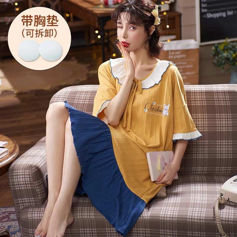 Summer Casual Ruffled Pleated Skirt Kawaii Lazy Ladies Plus Size Sleepwear Cute Stitching Doll Collar Bowknot Ladies Nightdress
Summer Casual Ruffled Pleated Skirt Kawaii Lazy Ladies Plus Size Sleepwear Cute Stitching Doll Collar Bowknot Ladies Nightdress