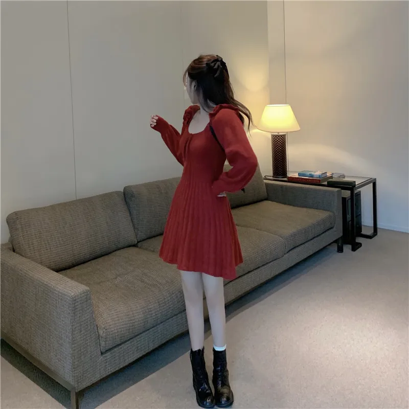 KUSAHIKI New Sweet Puff Long Sleeve Sweater Dress Lace Up Square Collar Knitted Dresses 2021 New Slim Waist A-line Vestido 6E305
KUSAHIKI New Sweet Puff Long Sleeve Sweater Dress Lace Up Square Collar Knitted Dresses 2021 New Slim Waist A-line Vestido 6E305