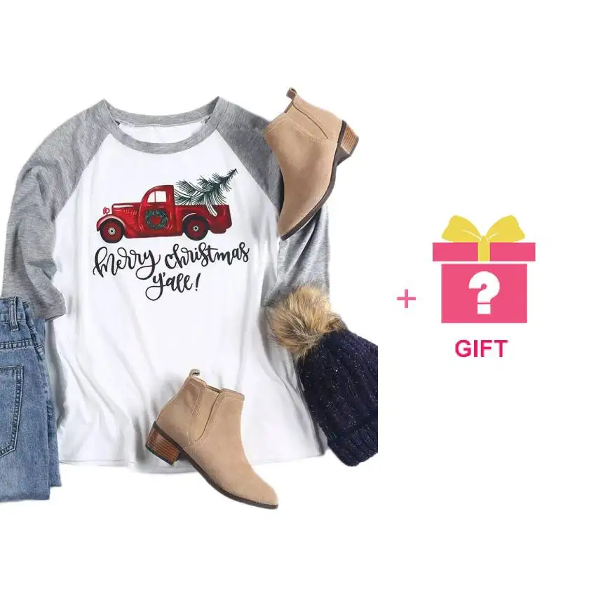 Женская футболка с рукавом реглан и надписью "Merry Christmas"
Женская футболка с рукавом реглан и надписью "Merry Christmas"