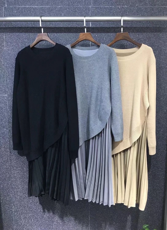 2021 new women fashion round neck pleated hem stitching knitting decoration long-sleeved solid color skirt dress 1130
2021 new women fashion round neck pleated hem stitching knitting decoration long-sleeved solid color skirt dress 1130