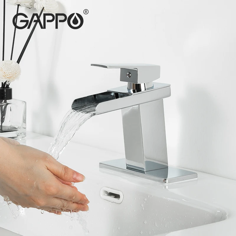 

Gappo Basin Faucet Waterfall-Style Spout Deck Mounted Cold and Hot Water Mixer Taps Bathroom Washbasin Tapware NPT 9/16