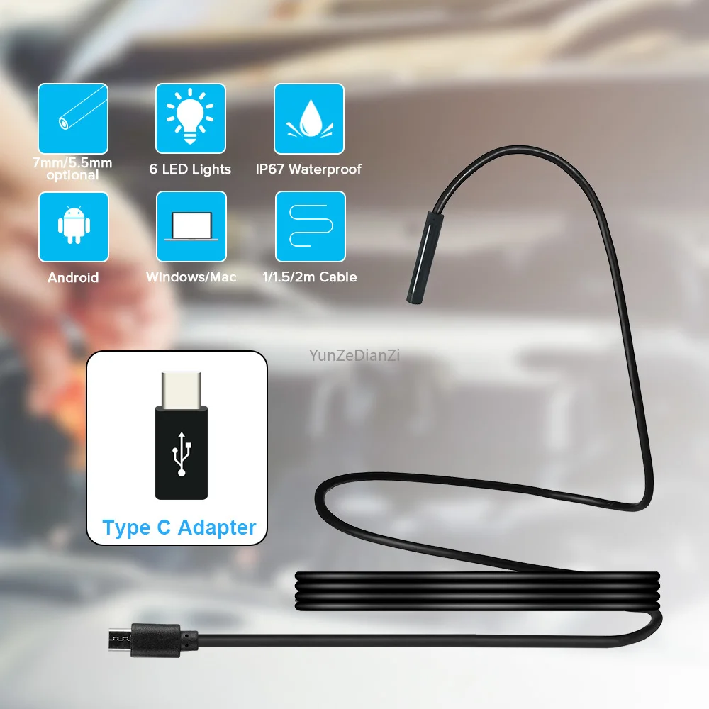 YUNZE USB Mini Endoscope Camera with TYPE C Adapter Flexible Cable Snake Borescope Inspection Camera for Android Smartphone PC
YUNZE USB Mini Endoscope Camera with TYPE C Adapter Flexible Cable Snake Borescope Inspection Camera for Android Smartphone PC