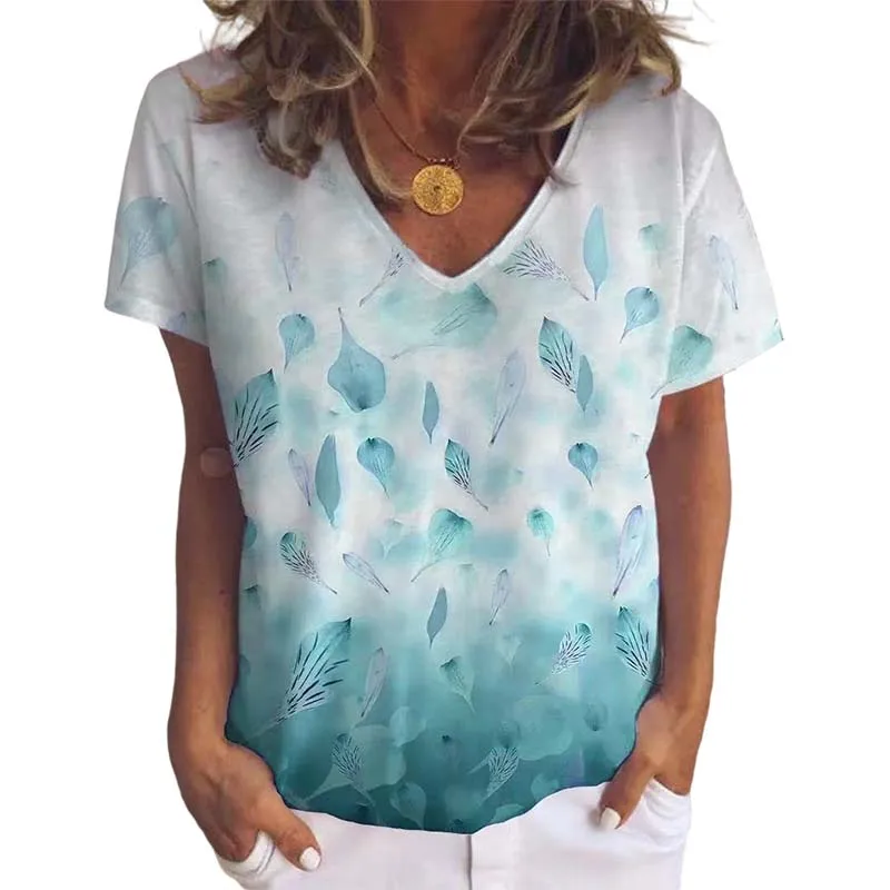 Summer Ladies Casual T Shirt Leaf Print Short Sleeve V Neck Oversized Streetwear Tops Women Plus Size Fashion Tee Shirts
Summer Ladies Casual T Shirt Leaf Print Short Sleeve V Neck Oversized Streetwear Tops Women Plus Size Fashion Tee Shirts