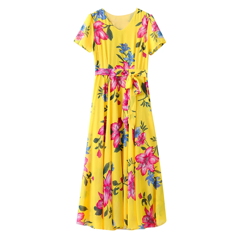 COIGARSAM 4XL Plus Size Women Long dress New Summer Chiffon Floral Print High Waist Dresses Blue Yellow 759
COIGARSAM 4XL Plus Size Women Long dress New Summer Chiffon Floral Print High Waist Dresses Blue Yellow 759